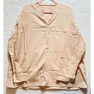 Womens Blouse 5XL Pale Pink Button Front V Neck Long Sleeve Comfortable